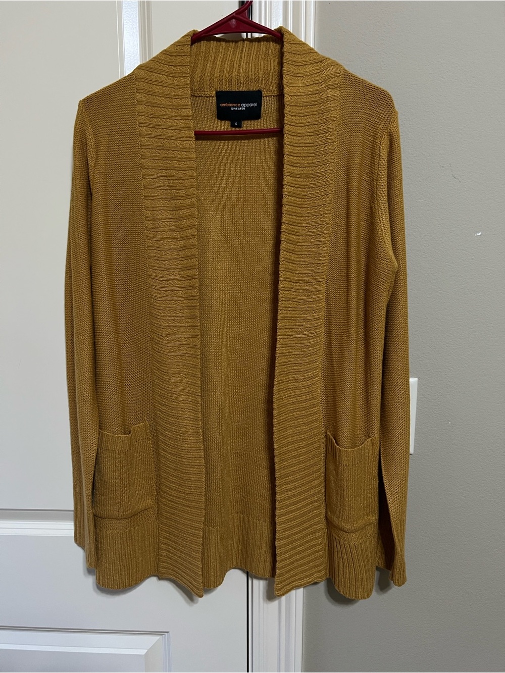 Ambiance Mustard Open-Front Knit Cardigan